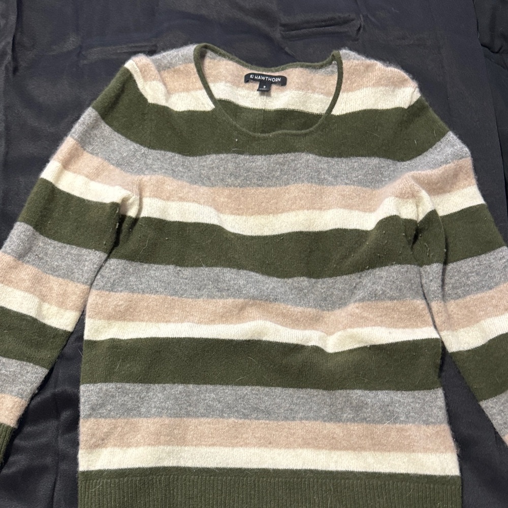 41 Hawthorn Men's Crewneck Sweater - Green, Gray, and Beige Stripes